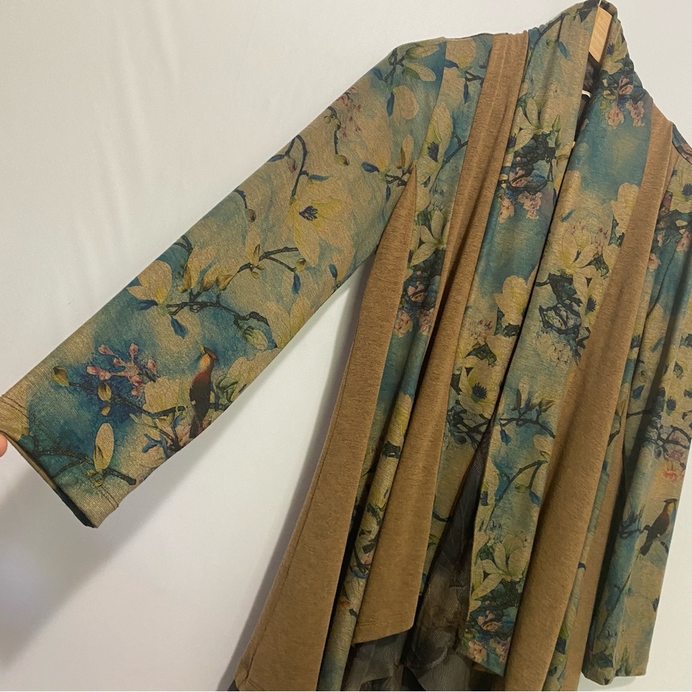 Soft Surroundings Floral Tea Garden Bird/Floral Topper Open Cardigan Jacket SP - Picture 2 of 6